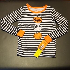 Disney Black and White Striped Halloween Shirt with Orange Accents